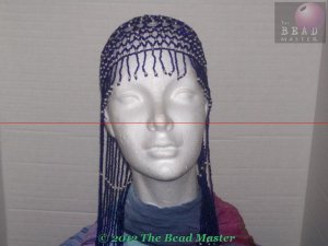 Long Hand Beaded Head Piece - White Pearls & Blue - TBM-BHP-036