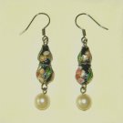 Oriental Pear Shape Dangle Blue Cloisonne Earrings