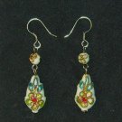 Oriental Dangle White Cloisonne Earrings