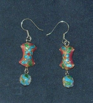 Oriental Dangle Orange Cloisonne Earrings