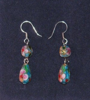 Oriental Dangle Skyblue Cloisonne Earrings