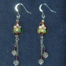 Oriental Long Dangle Purple Cloisonne Earrings with Czech Crystal