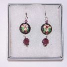 Oriental Purple Dangle Cloisonne Earrings with Czech Crystal