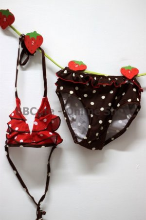 B10004 Baby Cute Red/Brown Dot Pattern with Ruffles Mini Bikini