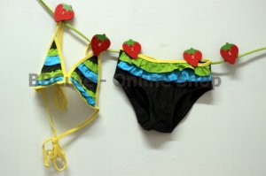 B10006 Baby Cute Green Yellow Ruffles Mini Bikini
