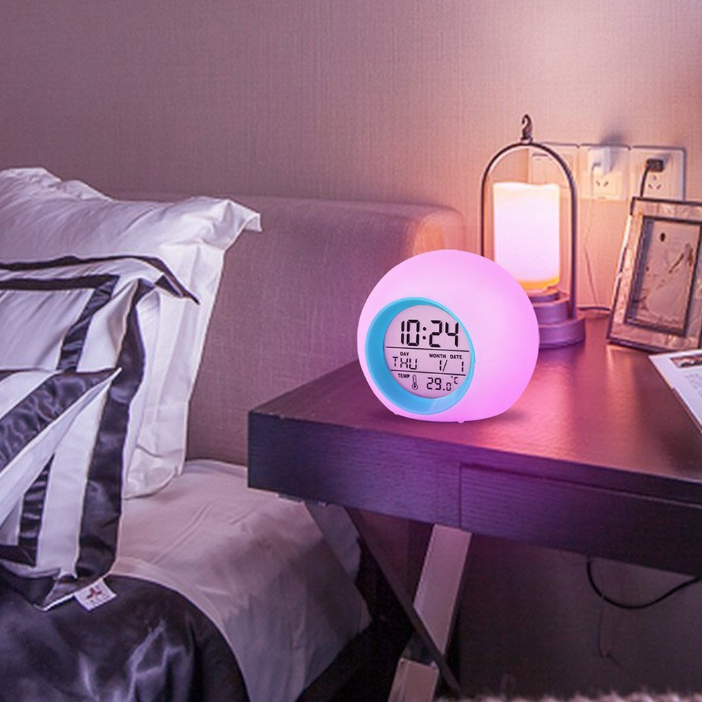 Kids Alarm Digital Clock, Children's Light Alarm. 7 color changing LED