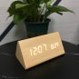 Wooden alarm clock triangle shaped Temperature Voice control Desk clock - Bamboo (2020 UPDATED)
