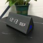 Wooden alarm clock triangle shaped LED Temperature Voice control Desk clock - Black (2020 updated)