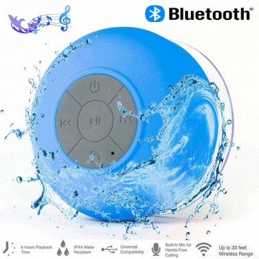 Water-Proof Bluetooth Voltstech Shower Loudspeaker with Built-in Mic and suction cup - Blue