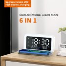 Compact Alarm Clock with Foldable Wireless Charging Pad, Night Light, USB port