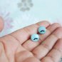 Little Mustache. Small earring posts. Sky blue Studs. Resin and sterling silver.