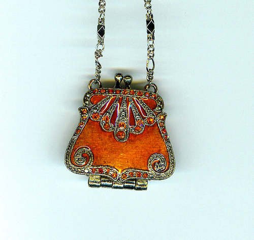 NEW ANTIQUE STYLE VICTORIAN LOOK RUSTY CRYSTAL LOCKET PURSE