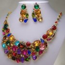 NEW MULTI BROWN RED BLUE CRYSTAL BRIDAL NECKLACE SET