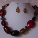 MULTICOLOR RED BROWN RESIN BEAD MIX NECKLACE SET