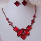 Red Lucite Copper Plated Necklace Set