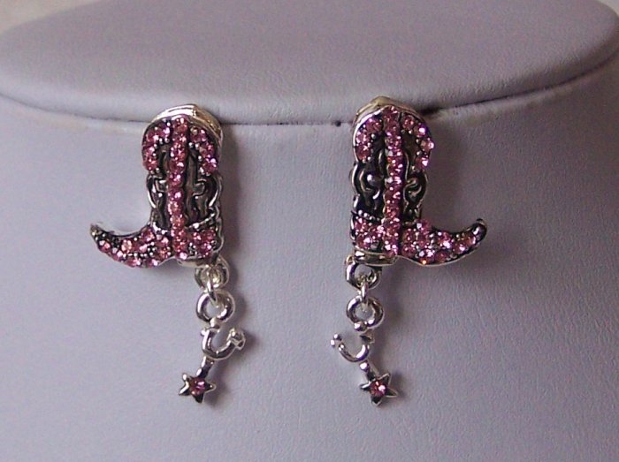 Pink Western Crystal Boot Boots Rodeo Earrings