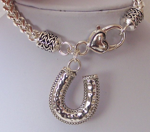 Western Cowgirl Horseshoe Horse Shoe Hammered Charm Bracelet