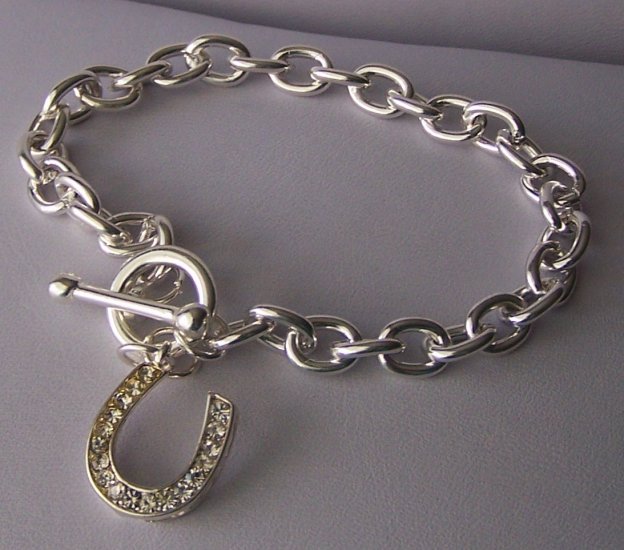 Clear SP Crystal Rodeo Horseshoe Horse Shoe Charm Bracelet