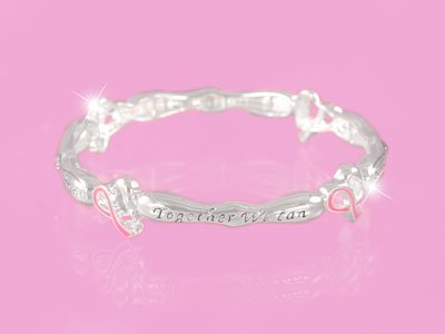 Pink Ribbon Breast Cancer Awareness Crystal Charm Bracelet