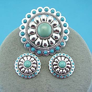 Blue Western Necklace Pendant Earring Set