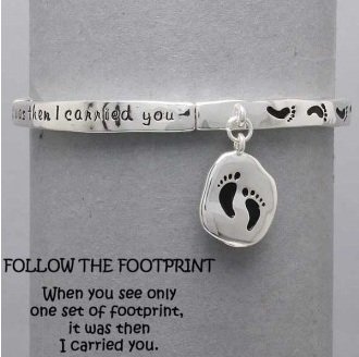 Religious Follow the Footprints Silver Tone Charm Bracelet