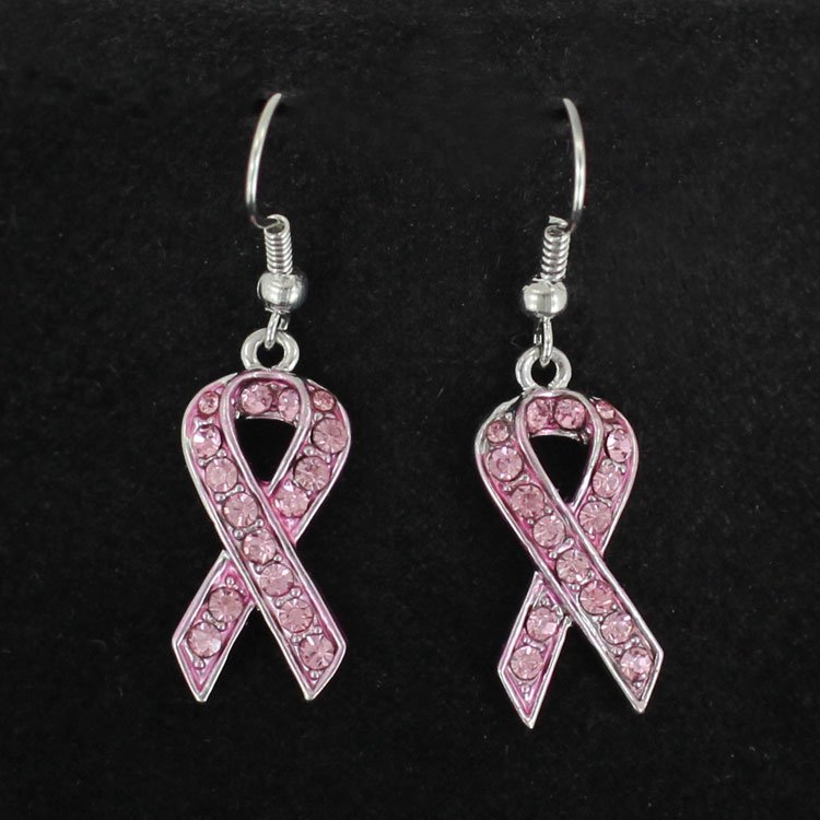 Pink Ribbon Breast Cancer Awareness Crystal Earrings