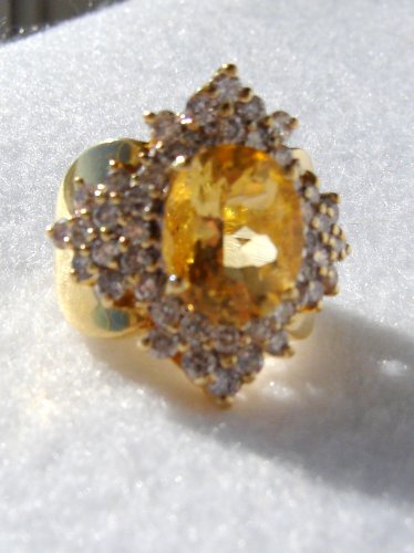 MUST SELL 18K solid yellow gold ring w/4 ct citrine & 44 diamonds  4 3/4