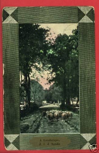 J V D SANDE A LANDSCAPE SHEEP IN PATH 1907 POSTCARD