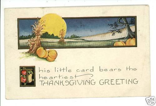 THANKSGIVING PUMPKINS MOON CORN STALKS POSTCARD