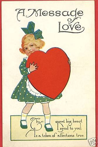 MESSAGE O LOVE VALENTINE'S DAY GIRL HUGE HEART POSTCARD