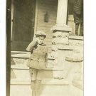 RPPC  BOY ON PORCH STEPS  CUTE OUTFIT  HAT  MAILBOX