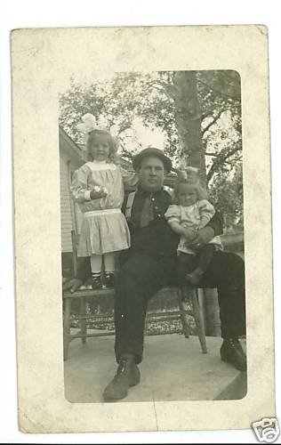 RPPC FATHER AND TWO GIRLS CUTE DRESSES HENRY SALTER