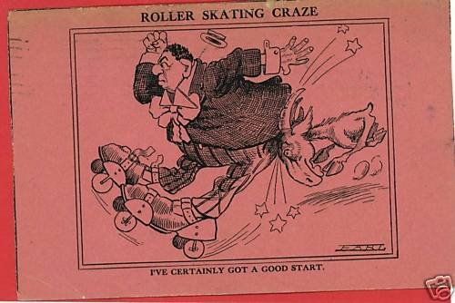 ROLLER SKATING CRAZE COMIC EARL 1908 ARTIST SI POSTCARD
