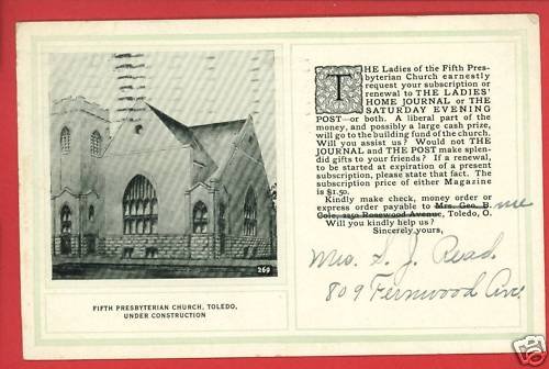 TOLEDO OH 5TH PRESBYTERIAN CHURCH CONSTRUCTION POSTCARD