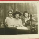 RPPC 3 YOUNG WOMEN GIRLS IN OLD CAR RP POSTCARD STAGED