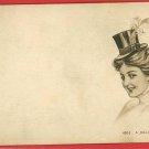 A JOLLY LASS WOMAN IN PENCIL WITH TOP HAT 1909 POSTCARD