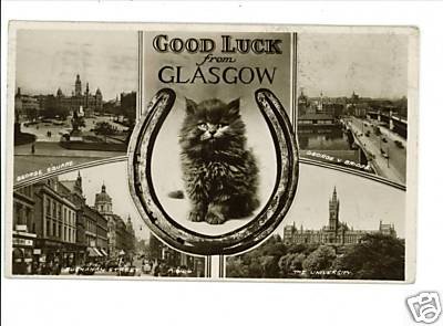 RPPC GLASGOW GOOD LUCK CAT BUCHANAN ST BRIDGE POSTCARD