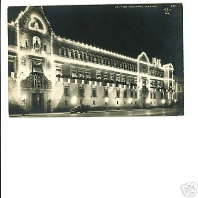 RPPC Mexico Palacio Nacional at night 1941 Truck