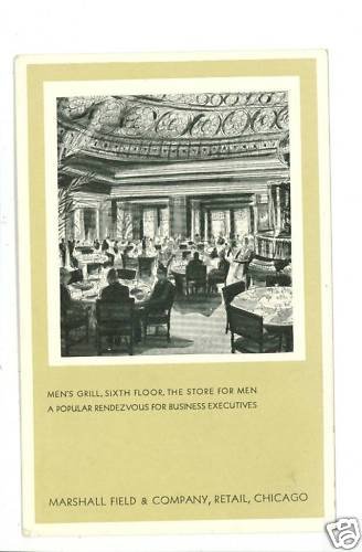 CHICAGO IL MARSHALL FIELD MEN'S GRILL INTERIOR POSTCARD
