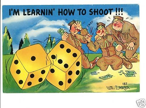 U.S. ARMY COMIC DICE SHOOT GAMBLING ZARBA POSTCARD