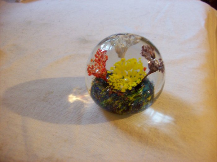 Art Glass Paperweight Multiple Colored Flowers Gorgeous