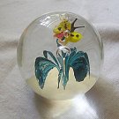 Art Glass Paperweight Floating Butterfly & Flower