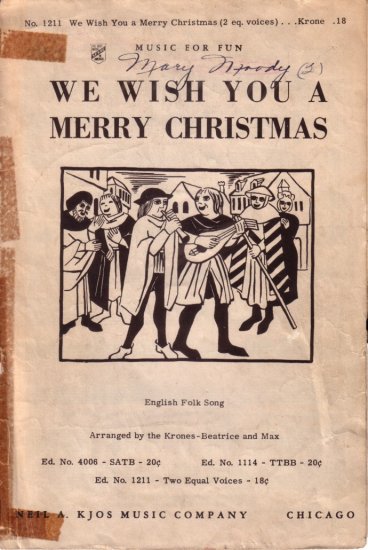 We Wish You a Merry Christmas, 1940 Sheet Music for 2 Equal Voices - 0137