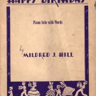 Happy Birthday Piano Solo with Words by Mildred J. Hill 1935 Vintage Sheet Music - 0138