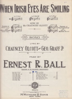 When Irish Eyes Are Smiling by Ernest R. Ball, 1912 Vintage Sheet Music - 0165