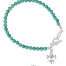 STERLING SILVER 7.5" GREEN TURQUOISE FLEUR-DE-LIS BRACELET WITH TOGGLE CLASP