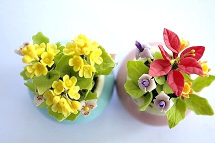 SET OF2 FLOWER DOLLHOUSE MINIATURES ART CLAY HANDMADE