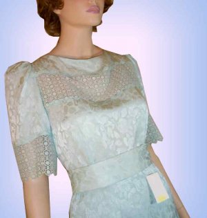 Unworn VINTAGE Silk Jacquard 2pc Gown - Pale Aqua -  Retail $380 -  YOUR PRICE $49.99 - Size 8