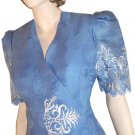 Vintage Couture Suit - Unworn 70s by IMAGES - Embroidered - Blue - Retail $360 - YOUR PRICE $49.99