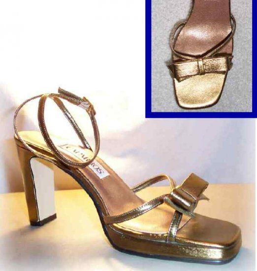 Bronze Leather Pumps Sandals - Ankle Strap wBow - Size 7 NEW - retail $99 - YOUR PRICE $12.99